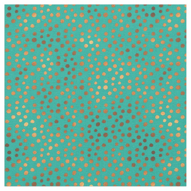Patina Polka Dot Teal Turkos Koppar Metallisk Tyg (Närbild)