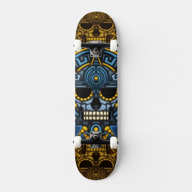 Patineta cráneo azteca  mini skateboard bräda 18,5 cm (Framsida)