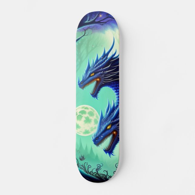 Patineta Dragones Azules En Noche De Luna Mini Skateboard Bräda 18,5 Cm (Framsida)