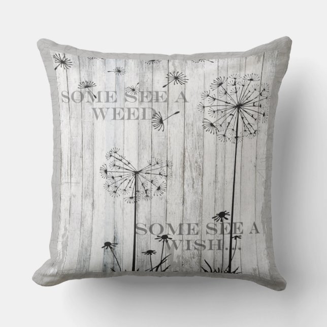 Patio Pillow Dandelion Önskemål Dreamy Grått Quote Kudde (Framsida)
