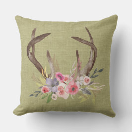 Patio Pillow Hjort Antlers och Wildblommor Design Utomhuskudde