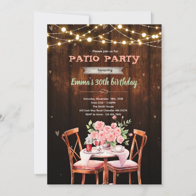 Patio theme party invitation inbjudningar (Framsida)