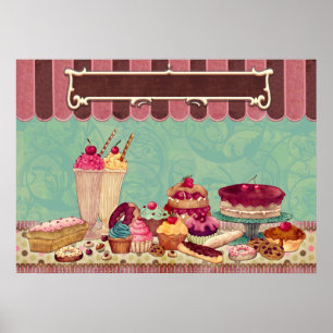 Patisserie Bakery Shop-skylt för bakverk Poster