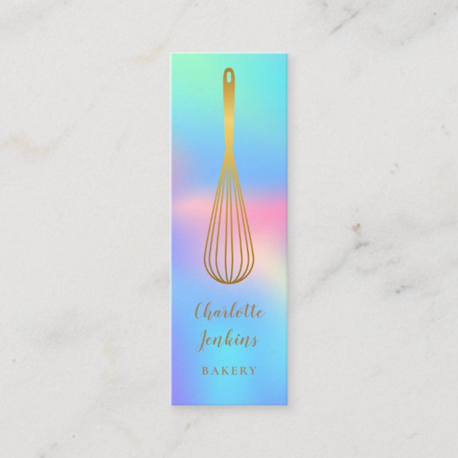 Patisserie Chef Rainbow HoloGraph Guld Whisk Mini Visitkort (Framsida)