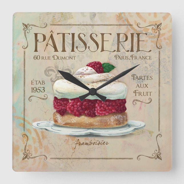 Patisserie Clock, ’Frambosier’ Fyrkantig Klocka (Framsida)