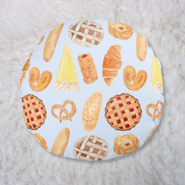 Patisserie Fransk Bakery Pastry Bread Food Art Rund Kudde (In situ)
