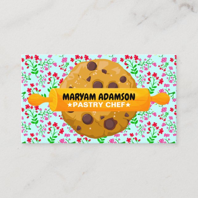 Patisserie Rolling Pin Cookies | Floral Bakery Visitkort (Framsida)