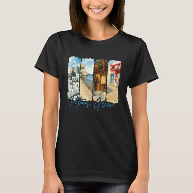 Patmos Greece Traveling Trip Brushstroke Souvenir  T Shirt (Framsida)