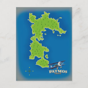 Patmos Grekland ö karta Vykort