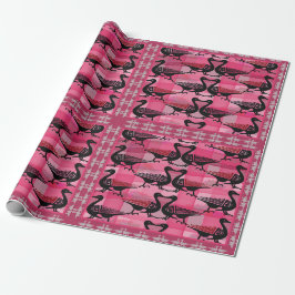 Patos Negros en un tejido rosa Presentpapper