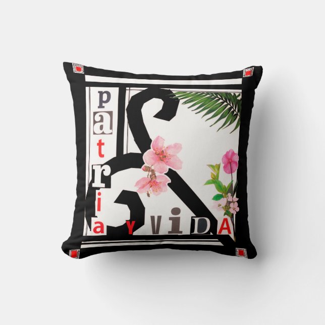 Patria y Vida Black Ram Rosa Flowers Kudde (Framsida)