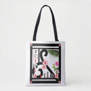 Patria y Vida Black Ram Rosa Flowers Tygkasse