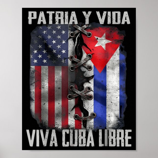 Patria Y Vida Viva Cuba Libre Patriotisk Retro USA Poster (Framsidan)