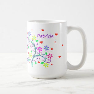 Patricia blommor, hjärtor, virvlar runt - oss kaffemugg