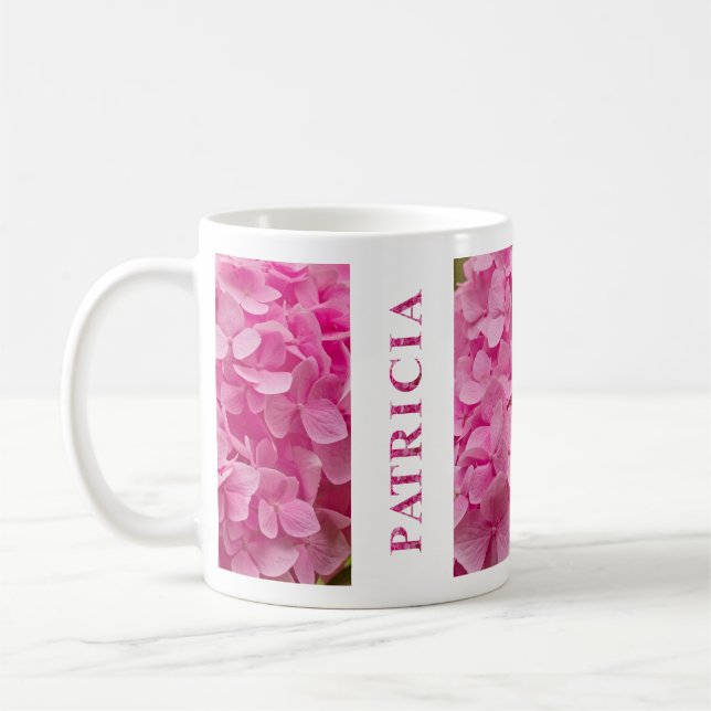 ’Patricia’ Namn och Rosa Vår Hydrangea Flower Kaffemugg (Vänster)