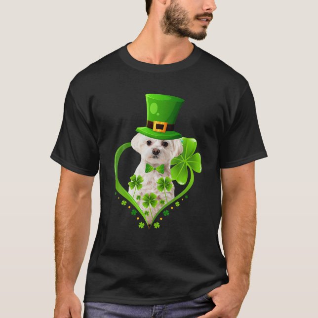Patrick Cute Leprechaun Maltesiska Hund Shamrock T Shirt (Framsida)