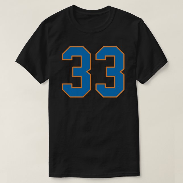 Patrick Ewing Knicks #33 Blue with Orange Outline T Shirt (Design framsida)