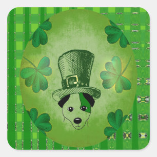 Patrick Hund med Shamrocks Teckning Stickers Fyrkantigt Klistermärke