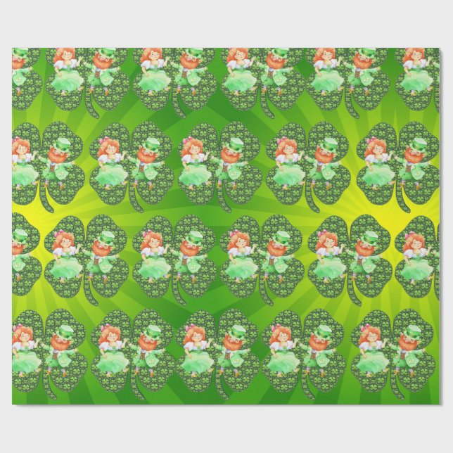 Patrick Leprechaunss Shamrocks Wrapping Papper Presentpapper (Platt)