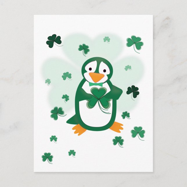 Patrick Penguin St. Patrick's Day Postcard Vykort (Framsida)