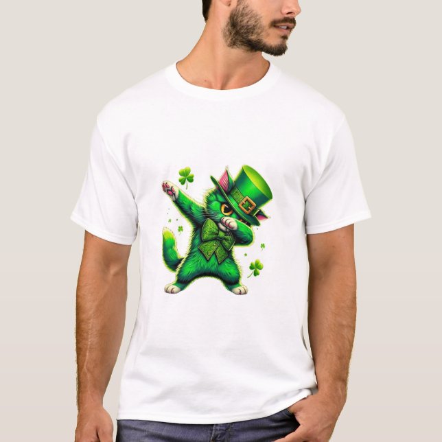 Patrick s Day Dabbing Cat T Shirt (Framsida)