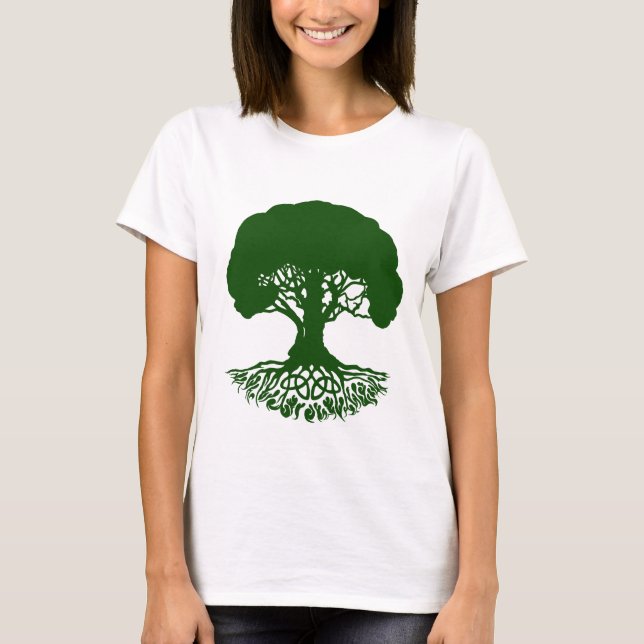 Patrick'CelticIrishTreeofLife-HunterGreenT-Shirt T Shirt (Framsida)