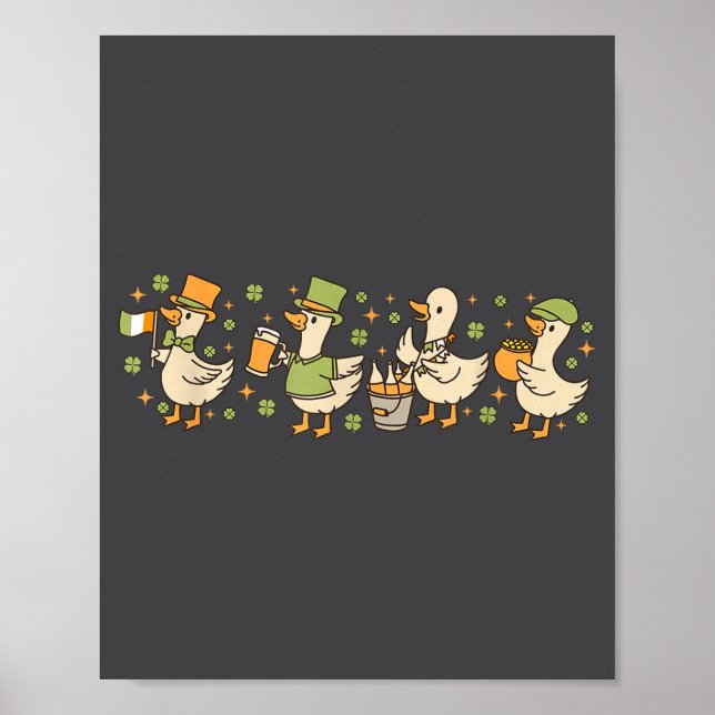 Patricks Day,rolig Gås, Shamrock, Ölgåva Tee  Poster (Framsidan)
