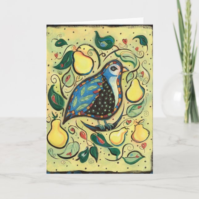 Patridge i en illustrerad julkort för Pearträd Helgkort (Framsida)