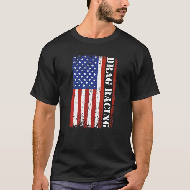 Patrioric Racer Car American Flagga Drag Tävla T Shirt (Framsida)