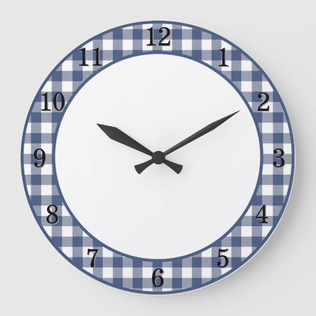 Patriot Blå Gingham Farmhouse Kök Väggur (Framsida)