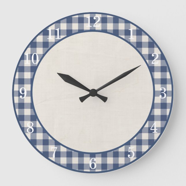 Patriot Blå Gingham Farmhouse Kök Väggur (Framsida)