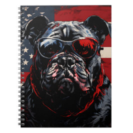 Patriot Bulldog with American Flag 4th of July Anteckningsbok