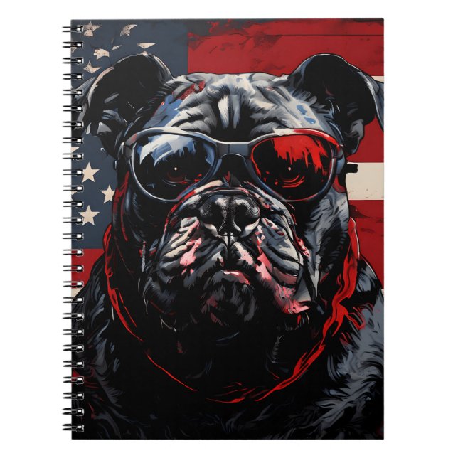 Patriot Bulldog with American Flag 4th of July  Anteckningsbok (Framsidan)