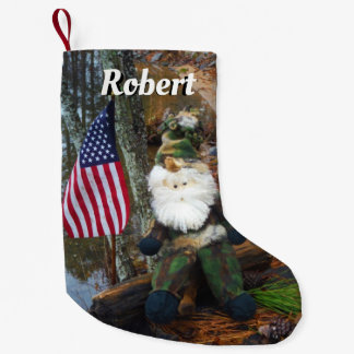Patriot Camouflage Santa w American Flagga Liten Julstrumpa