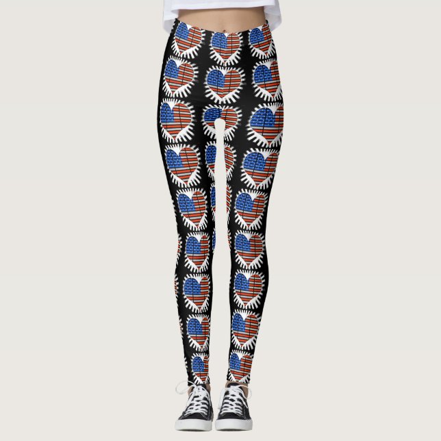 Patriot Heart American Flagga Leggings (Framsida)
