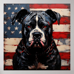 Patriot Pitbull med amerikansk Flagga 4 juli Poster