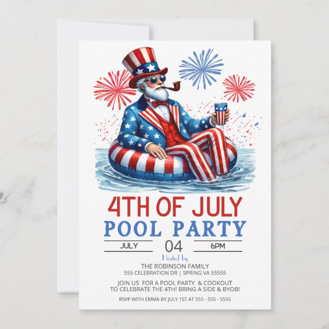 Patriot red white och blue 4:e juli Bassäng Party Inbjudningar (Framsida)