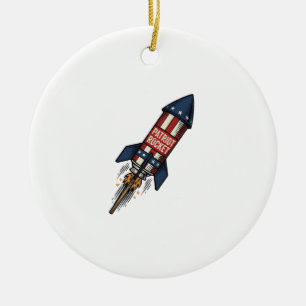 Patriot Rocket 4:e juli Vintage-eldshowdesign Julgransprydnad Keramik