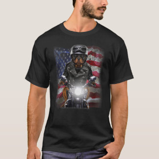 Patriot Rottweiler Hund på motorcykel med Flagga a T Shirt