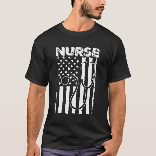 Patriot USA sjuksköterska med amerikansk Flagga Va T Shirt (Framsida)