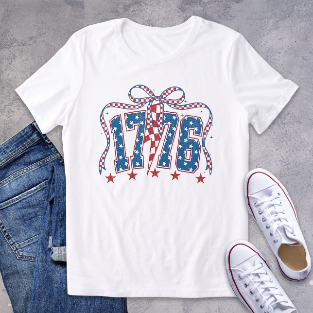Patriotic 1776 Stars Rand Coquette Bow T Shirt (Skapare uppladdad)
