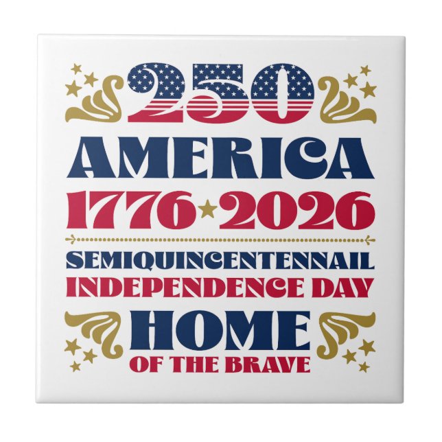 Patriotic 250 America Typography Ceramic Tile Kakelplatta (Framsidan)