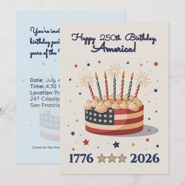 Patriotic 250th USA Birthday Celebration Invite (Fram/baksida)