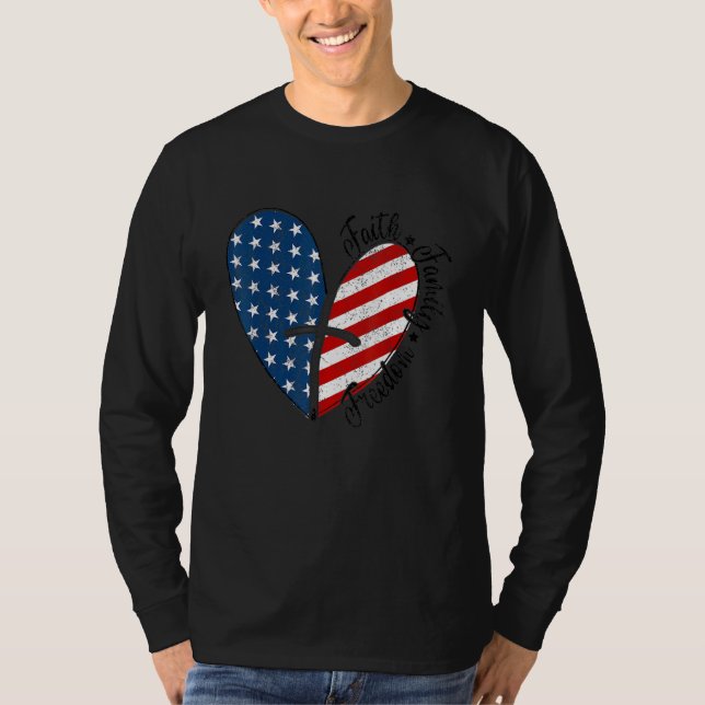 Patriotic 4:e juli American Flagga Heart Faith Lo T Shirt (Framsida)