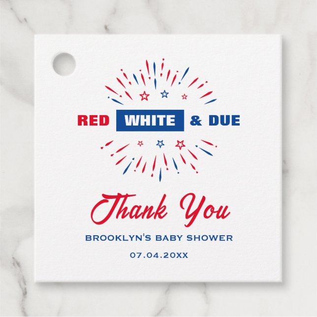 Patriotic 4:e juli Baby Shower Red White och due Gåvor Etiketter (Framsida)