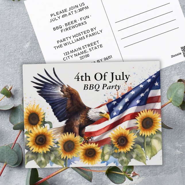 Patriotic 4:e juli BBQ Party Inbjudan Vykort (Patriotic 4th Of July BBQ Party Invitation Postcard
)