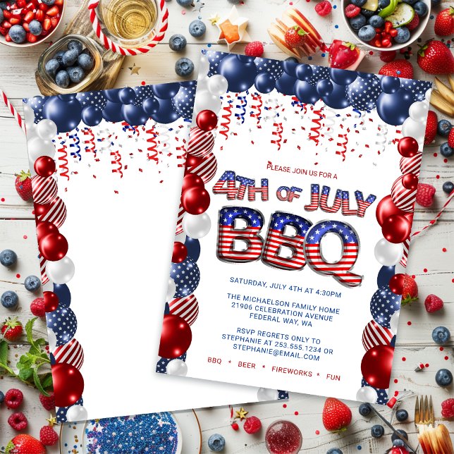 Patriotic 4:e juli-BQ-inbjudan Inbjudningar (Patriotic 4th of July BBQ Invitation)