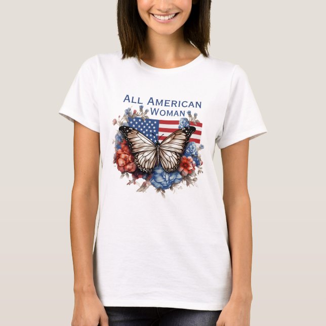Patriotic 4:e juli Butterfly Womans T-Shirt (Framsida)