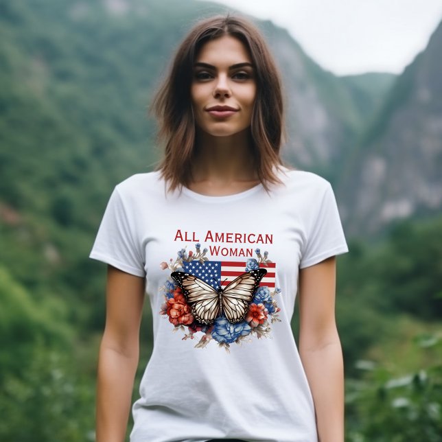 Patriotic 4:e juli Butterfly Womans T-Shirt (Skapare uppladdad)