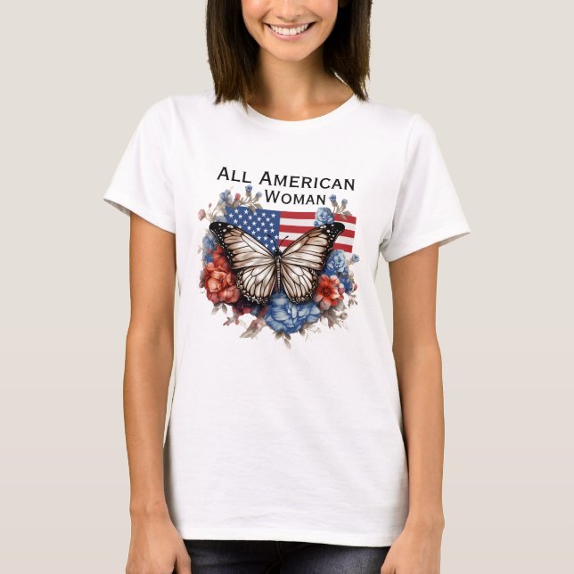 Patriotic 4:e juli Butterfly Womans T-Shirt (Framsida)